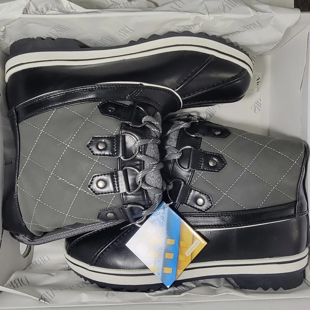DREAM PAIRS Mid-Calf Waterproof Warm Winter‎ Snow Boots Size 9 Grey New Faux Fur